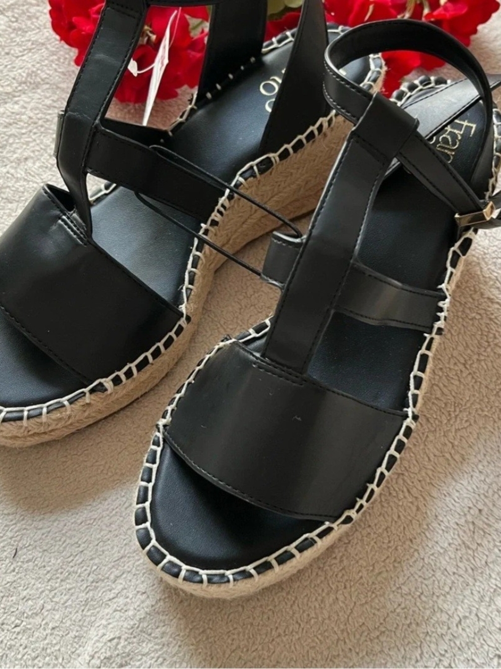 Franco Sarto Black Espadrille Wedge Sandals Size 8 New